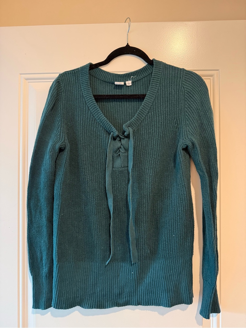 GAP Teal Ribbed Tie-Front V-Neck Sweater